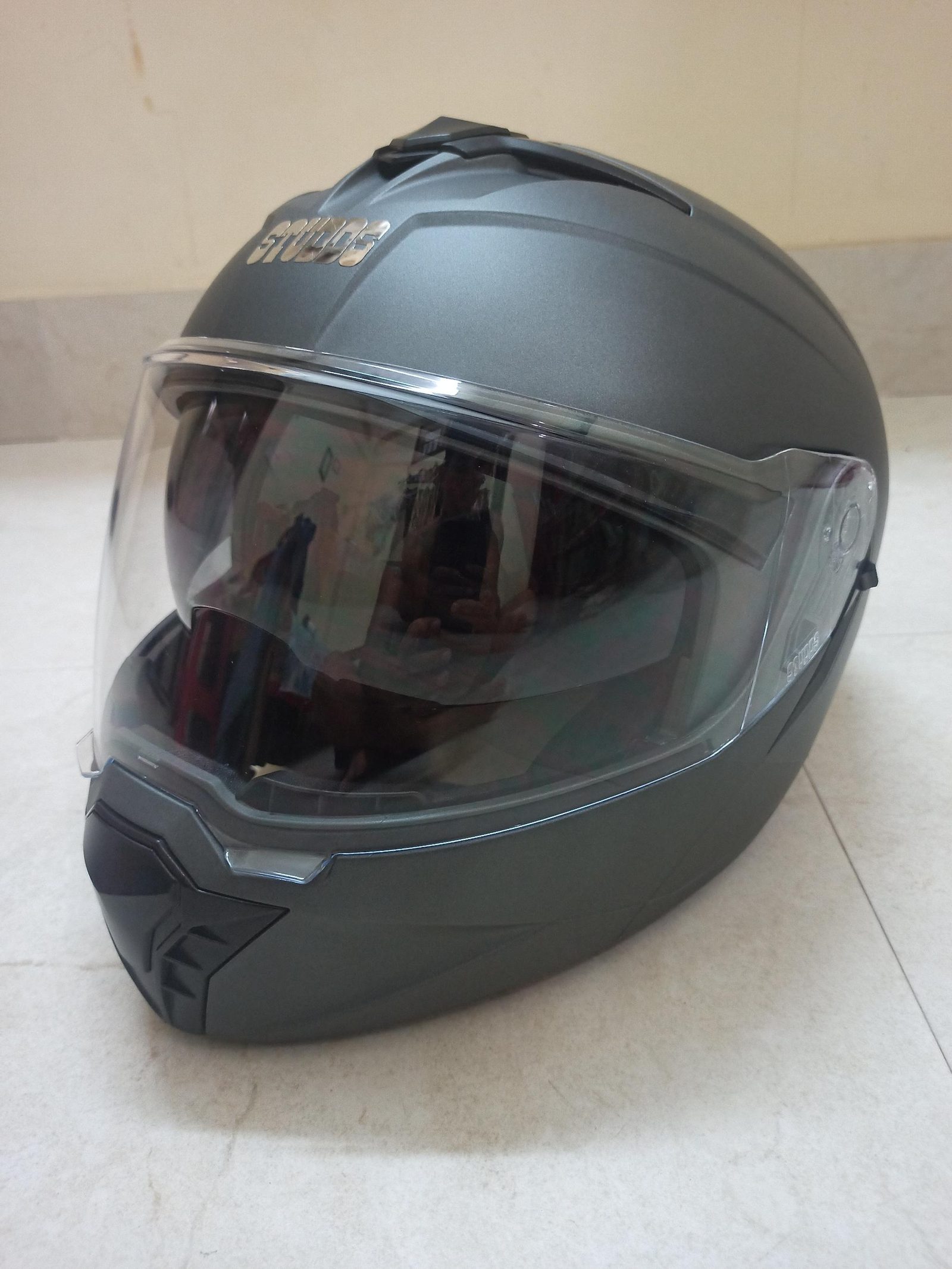 Studds Trooper Flip-up, Sun Visor, Chin Guard with DOT and ISI certificate Size M, Colour Matt Gun Grey - image 1
