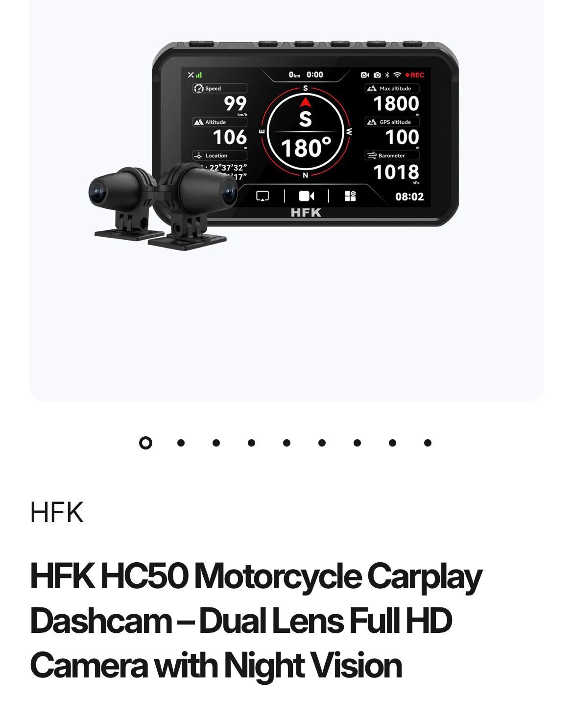 HFK HC50 Motorcycle Carplay Dashcam Duel Lens Full HD Camara With Night Vision. 2
