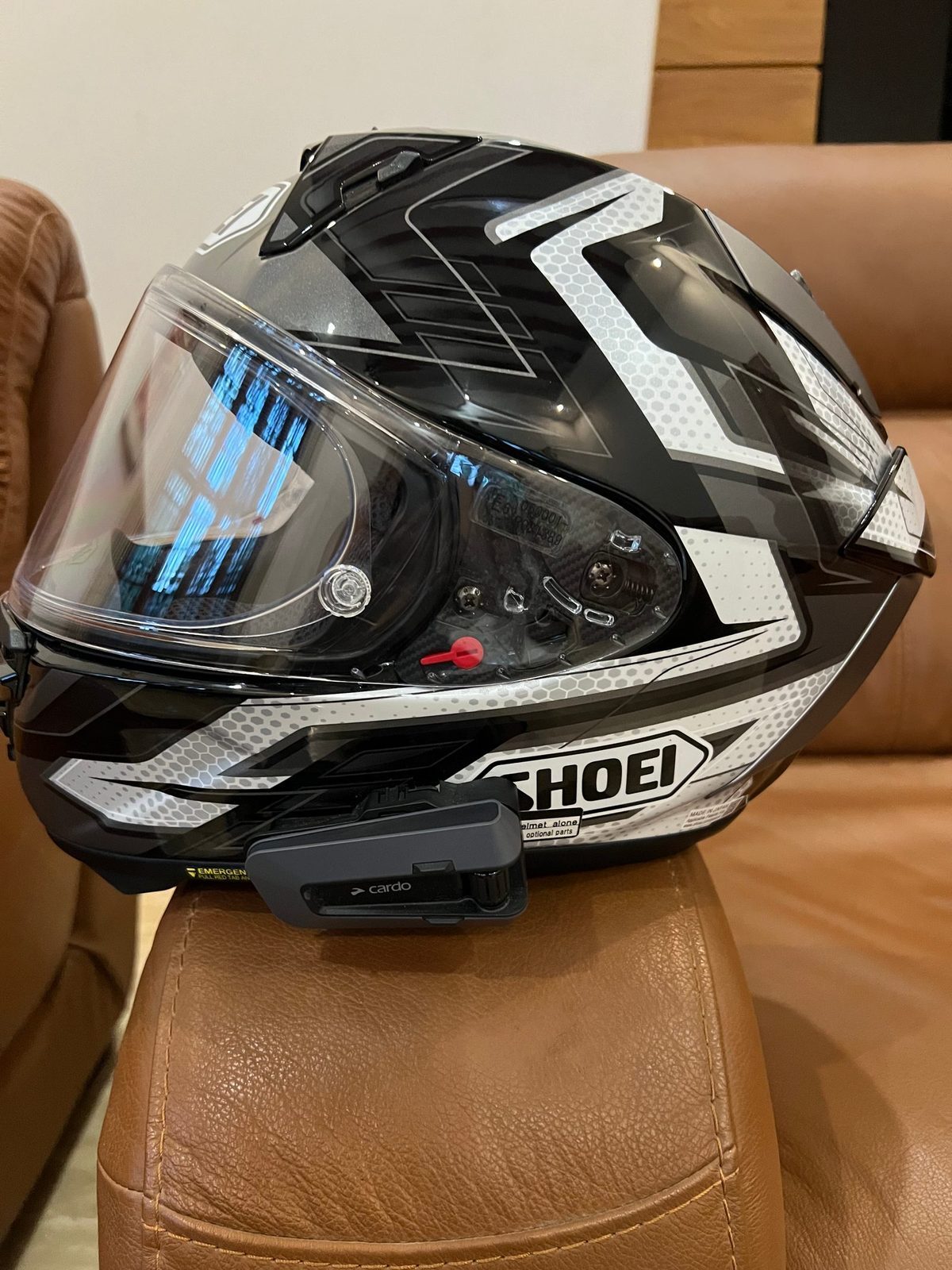 Brand new Shoei x fifteen helmet featuring snell and ece r22 06 certifications with brand new Cardo communication. 2